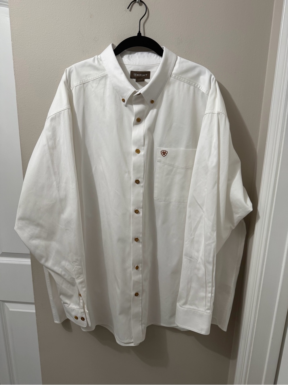 Ariat Mens Dress Shirt Men Sz 3XL Solid Twill Classic White Long Sleeve Cotton